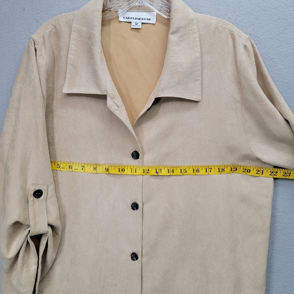 CAROLINE ROSE SUEDE BUTTON SHIRT, SIZE M - Picture 5 of 6